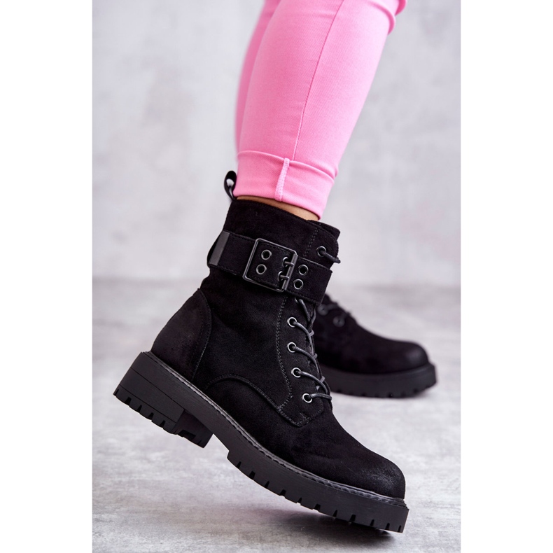 Bottes à lacets en daim pour femmes sur un talon plat Noir Firmina 2
