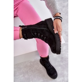 Bottes à lacets en daim pour femmes sur un talon plat Noir Firmina 1