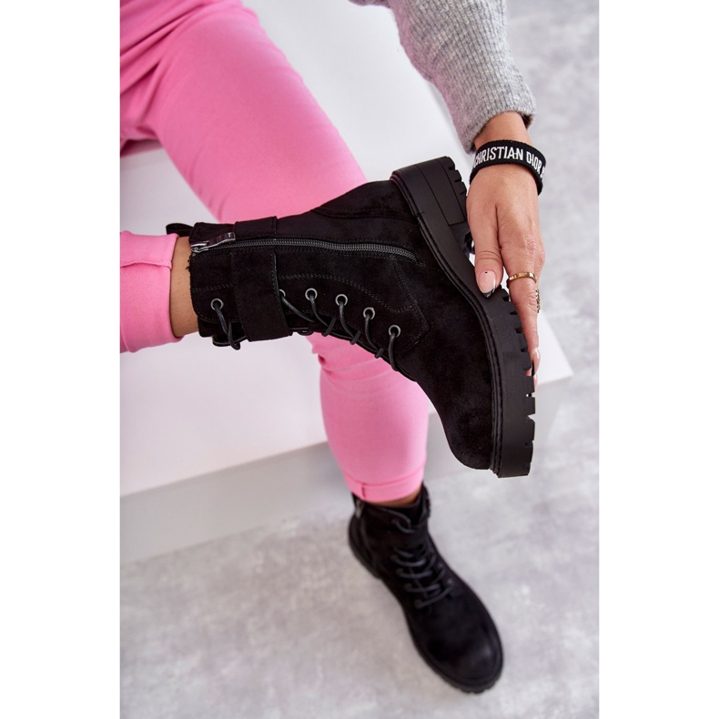 Bottes à lacets en daim pour femmes sur un talon plat Noir Firmina le noir 1