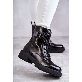 PJ1 Bottines Femme Laquées Lacées Sur Talon Plat Noir Firmina le noir 1