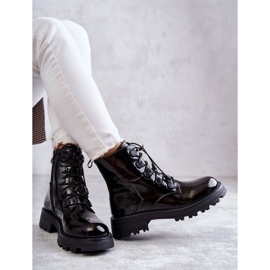 PJ1 Bottines Femme Laquées Chaudes Côtelées Noir Helia le noir 5