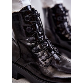 PJ1 Bottines Femme Laquées Chaudes Côtelées Noir Helia 2