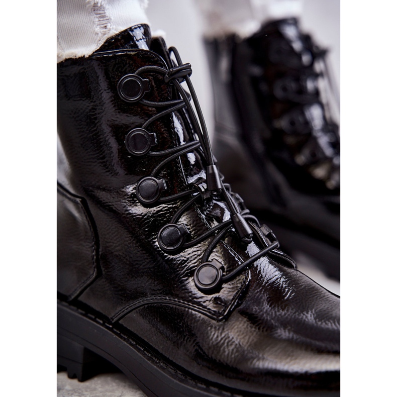 PJ1 Bottines Femme Laquées Chaudes Côtelées Noir Helia le noir 2