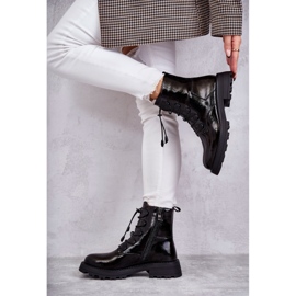 PJ1 Bottines Femme Laquées Chaudes Côtelées Noir Helia le noir 4