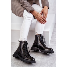 PJ1 Bottines Femme Laquées Chaudes Côtelées Noir Helia le noir 6