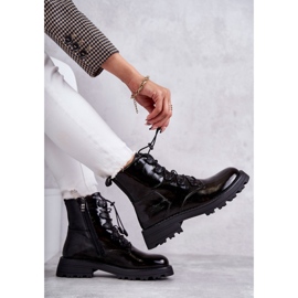 PJ1 Bottines Femme Laquées Chaudes Côtelées Noir Helia le noir 7