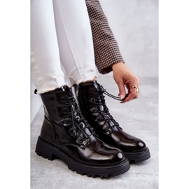 PJ1 Bottines Femme Laquées Chaudes Côtelées Noir Helia le noir 9