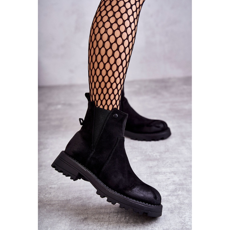 PJ1 Bottes Chaudes En Daim Ouvrières Sur Un Talon Plat Noir Salomé le noir 1