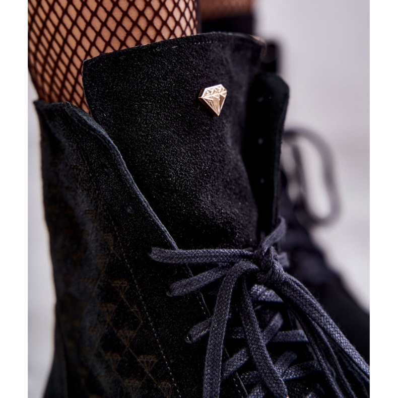 Boots à lacets en daim Nicole 2751 Noir le noir 2