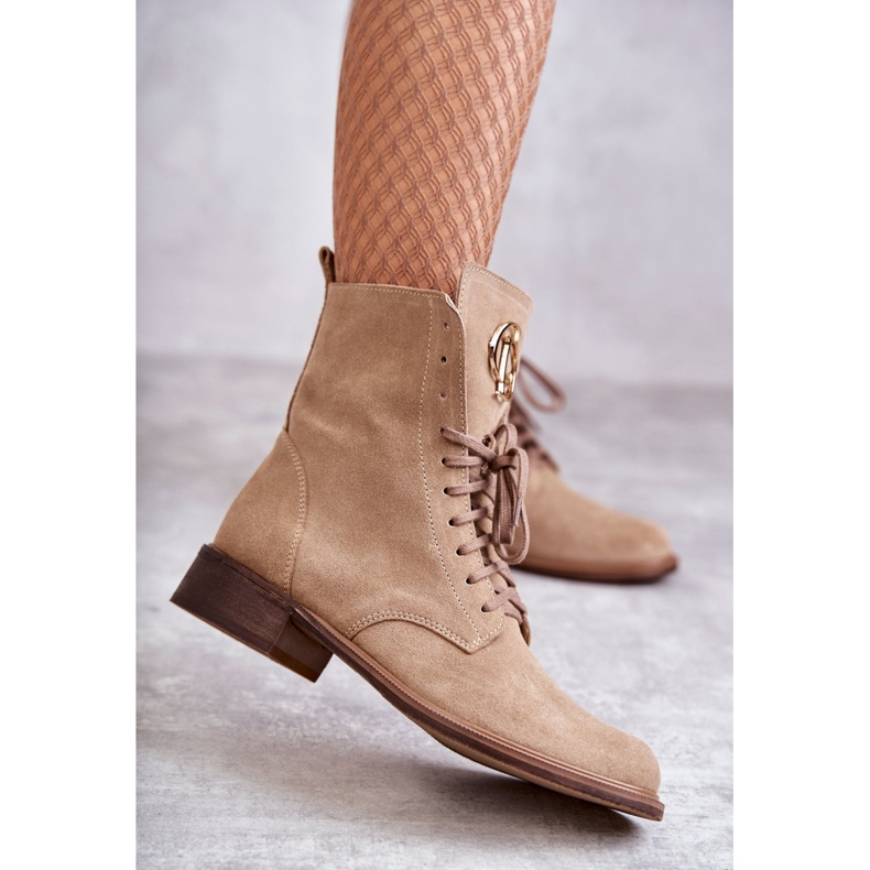 Bottines à lacets en daim décor nicole 2750 beige 1