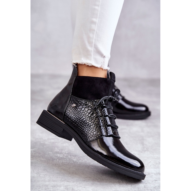 Vinceza Bottes lacées chaudes noires laquées Cathrine 2