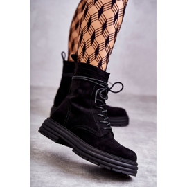 S.Barski Bottes en daim pour femmes attachées noires Afra 1
