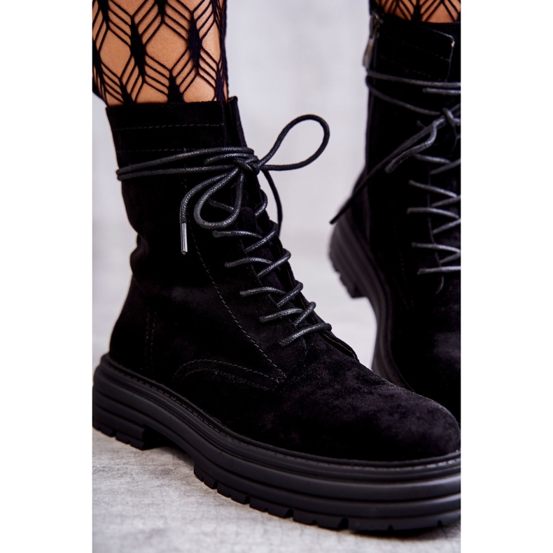 S.Barski Bottes en daim pour femmes attachées noires Afra 2