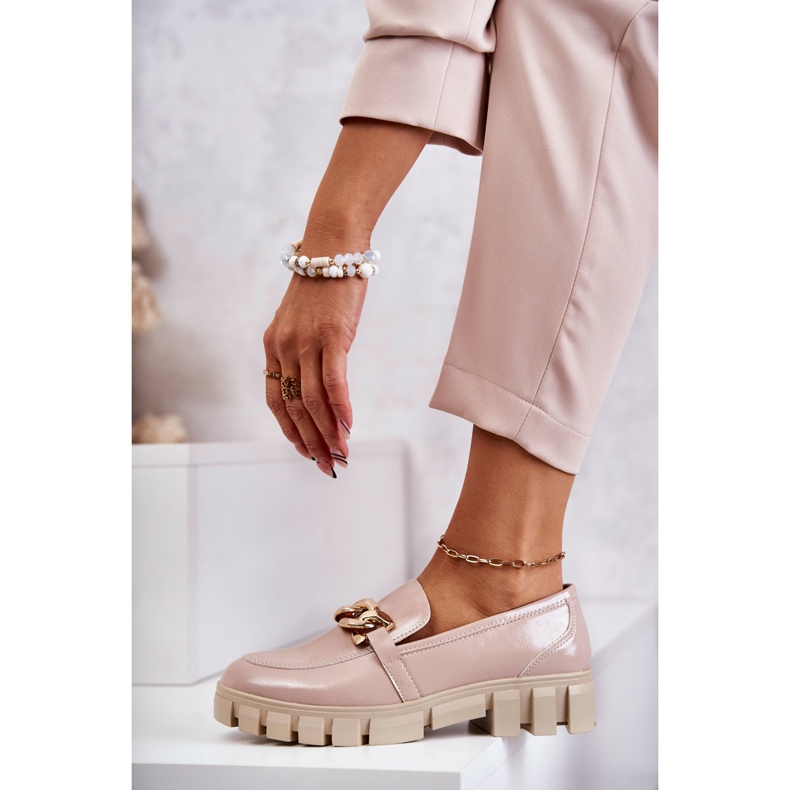 Sergio Leone Mocassins Laqués Sur La Plateforme Beige Inger 2