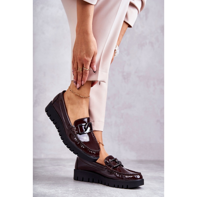 Sergio Leone Mocassins Laqués Sur La Plateforme Kjersti Bordeaux rouge 2