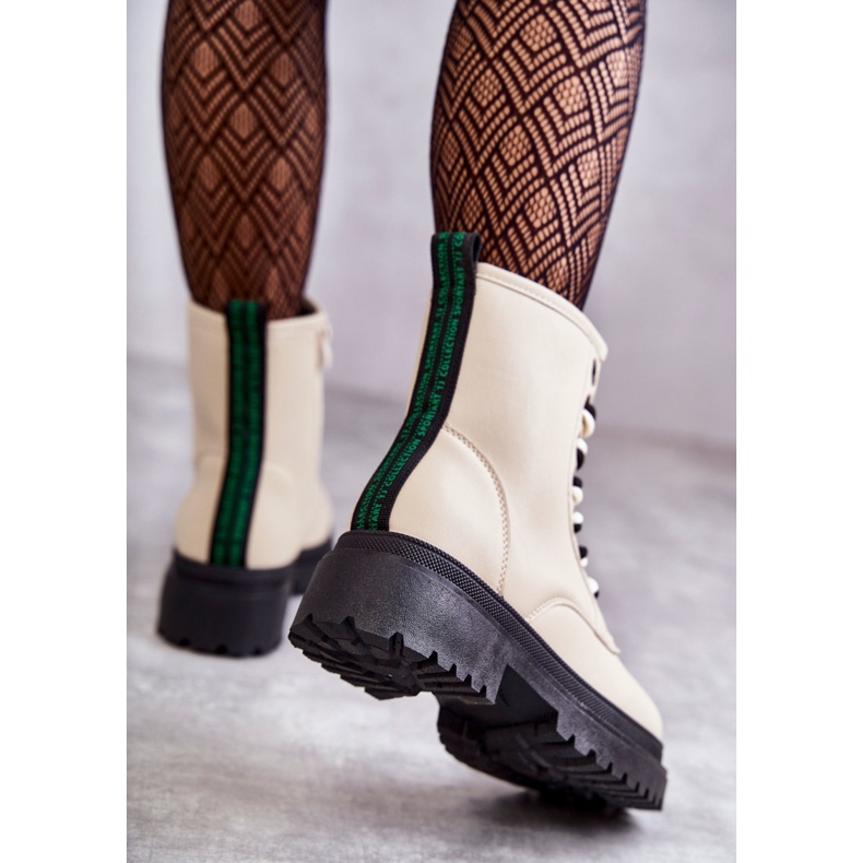 Bottes en cuir pour femmes Workers Beige clair Denila 2