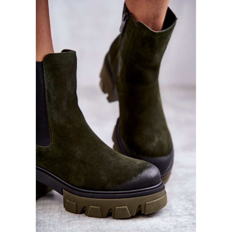 Bottes pour femmes en daim sur la plateforme kaki Hilde vert 2
