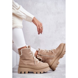 PL5 Bottines Lacets Chaudes Daim Beige Elisabeth brun 2
