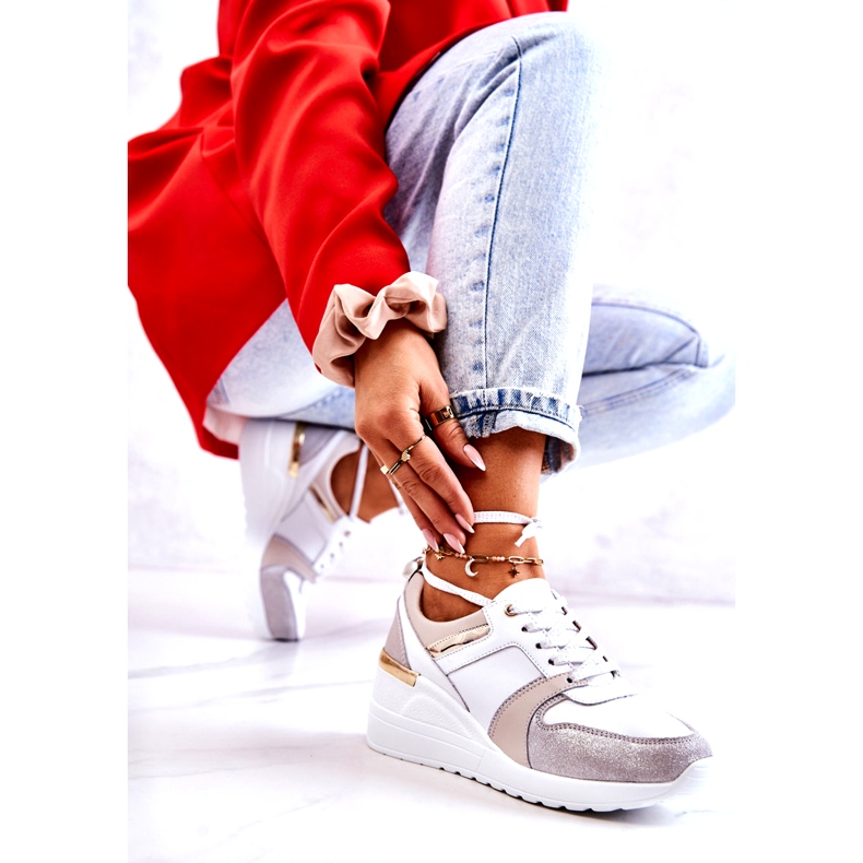 S.Barski Chaussures de sport en cuir sur un coin blanc et gris Rayana 1