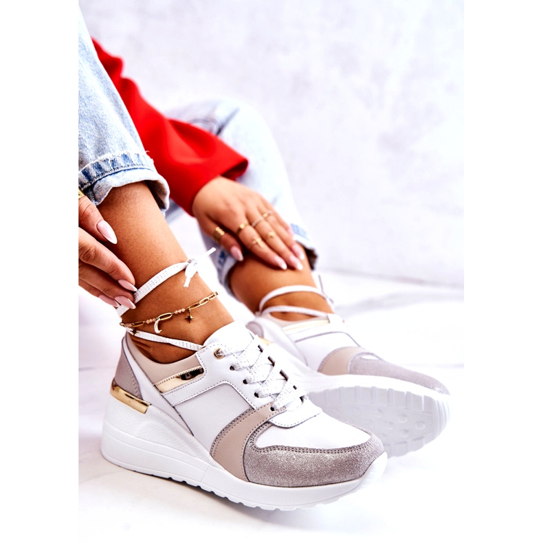 S.Barski Chaussures de sport en cuir sur un coin blanc et gris Rayana blanche 3 S.Barski Chaussures de sport en cuir sur un coin blanc et gris Rayana blanche 3