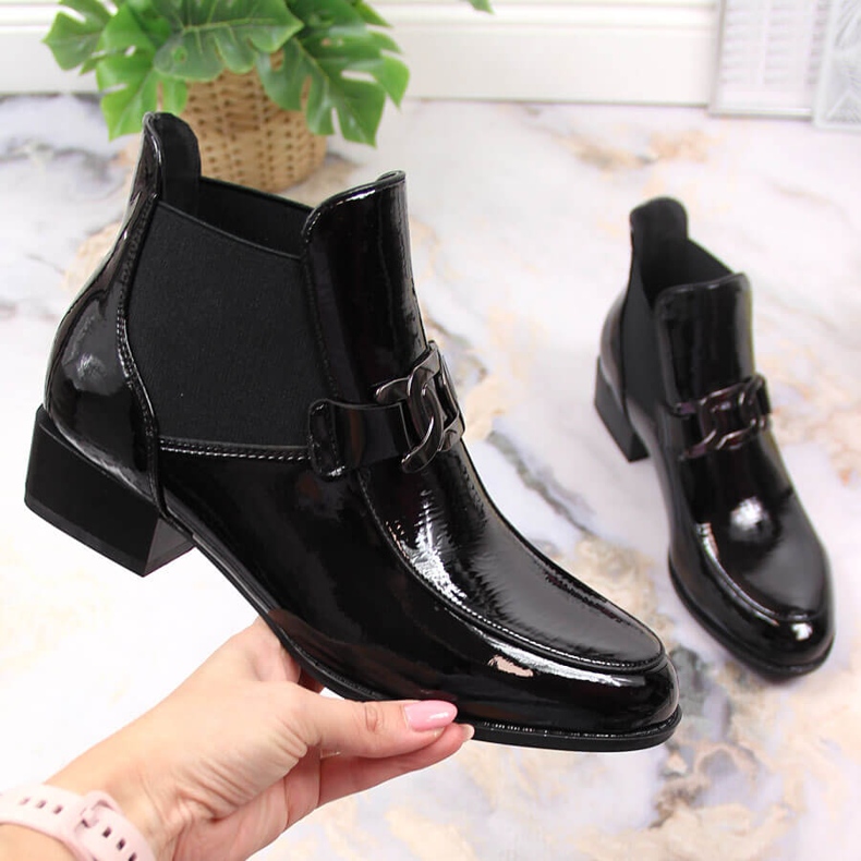 Bottines Chelsea laquées noires Potocki noires pour femme 1