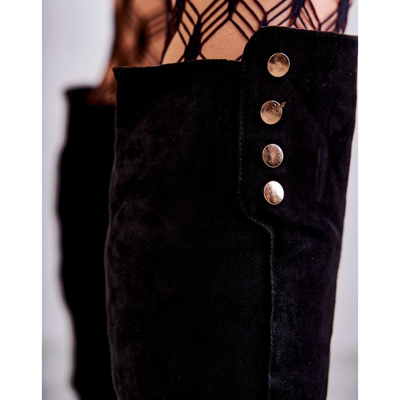 S.Barski Bottes noires à talons plats en suède Laura le noir 2