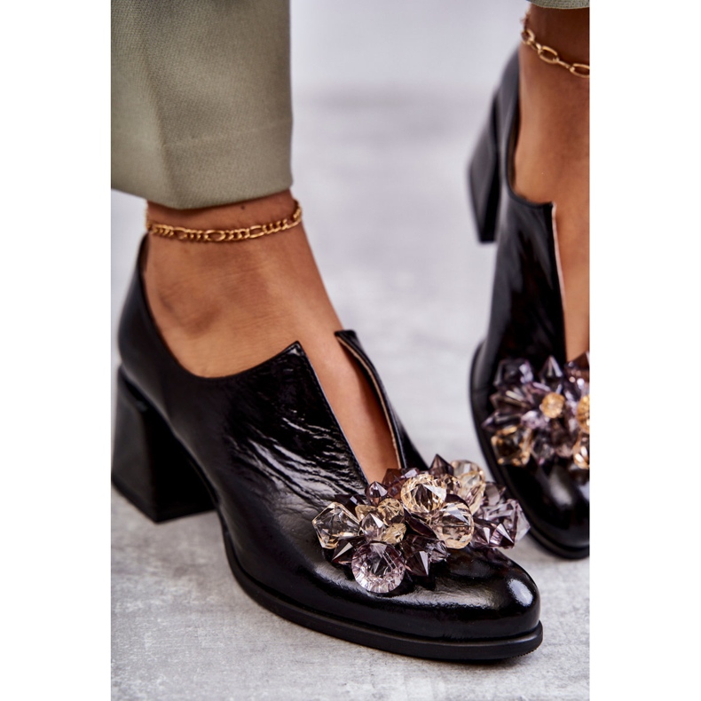 PA2 Chaussures En Cuir Lisse Ornement Lumineux Noir Delaver le noir 1