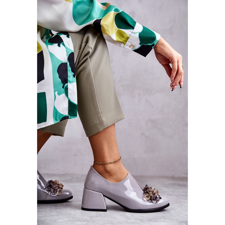 PA2 Chaussures En Cuir Lisse Laqué Avec Décoration Foncé Gris Delaver 1 PA2 Chaussures En Cuir Lisse Laqué Avec Décoration Foncé Gris Delaver 1