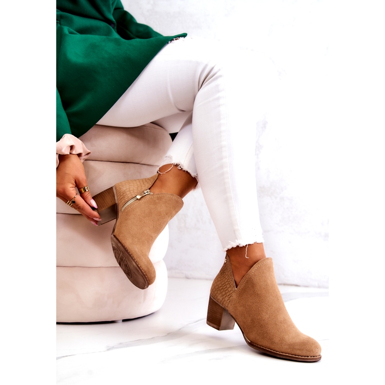 PL5 Bottines en cuir pour femme à talon Camel Larsa brun 4