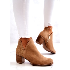 PL5 Bottines en cuir pour femme à talon Camel Larsa brun 1