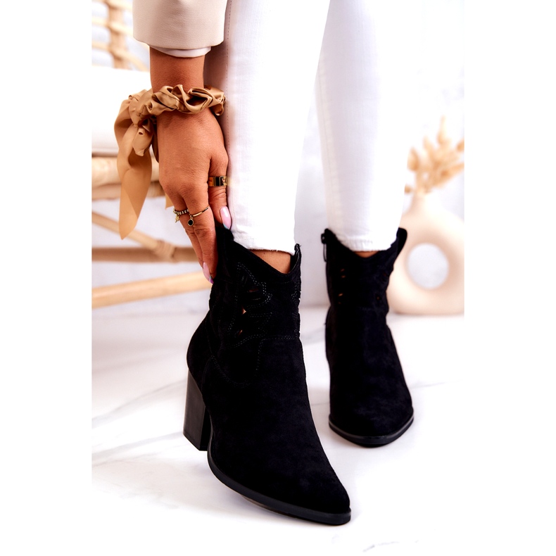 S.Barski Bottes de cowboy noires en daim pour femmes Devon 1