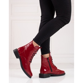 Bottines à lacets pour femmes rouges en cuir écologique verni 1