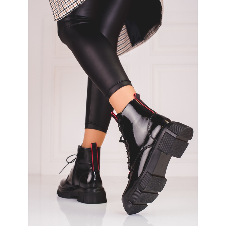 Bottines laquées claires Shelovet pour femmes à lacets noir 1
