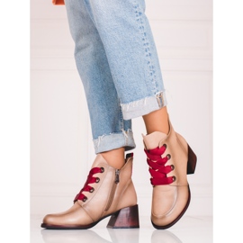 Bottines beiges pour femme avec laçage Vinceza rouge 1
