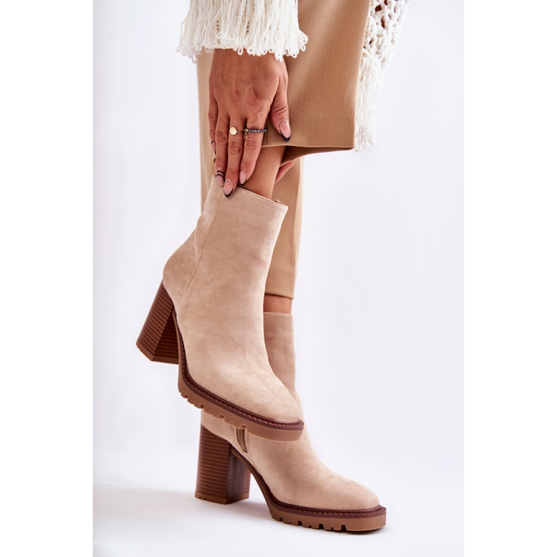 FB1 Bottines En Daim Pour Femme À Talon Fermeture Éclair Beige Odette 2