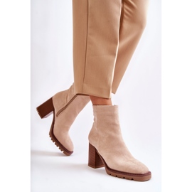 FB1 Bottines En Daim Pour Femme À Talon Fermeture Éclair Beige Odette 3