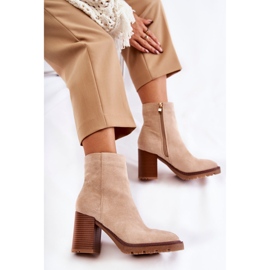 FB1 Bottines En Daim Pour Femme À Talon Fermeture Éclair Beige Odette 7