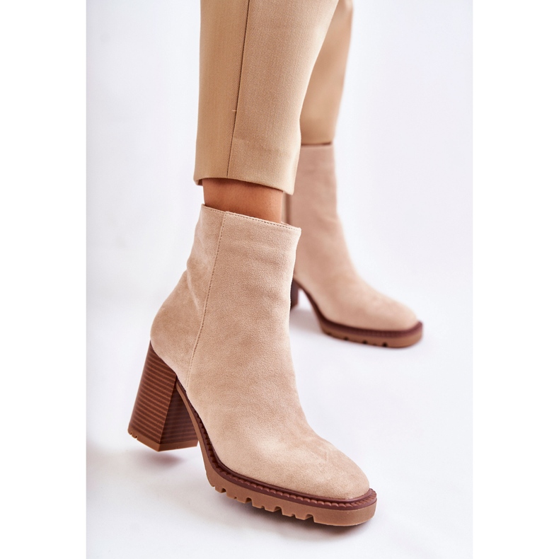 FB1 Bottines En Daim Pour Femme À Talon Fermeture Éclair Beige Odette 1