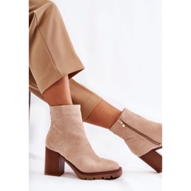 FB1 Bottines En Daim Pour Femme À Talon Fermeture Éclair Beige Odette 8
