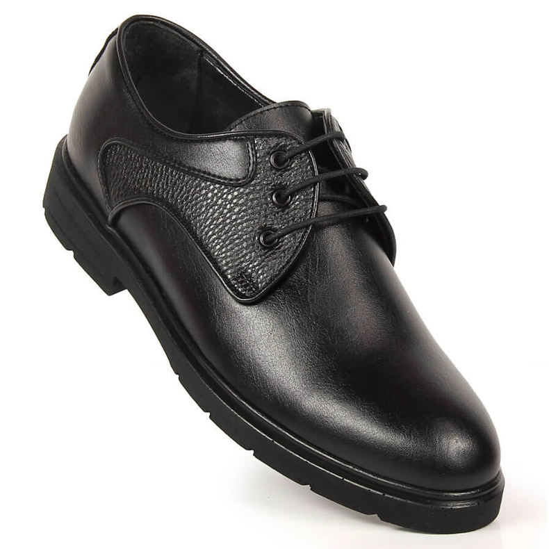 Chaussures à lacets en cuir noir pour hommes Kingle 1