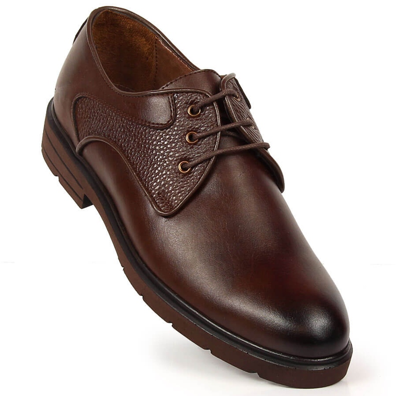 Chaussures à lacets en cuir marron pour hommes Kingle brun 1