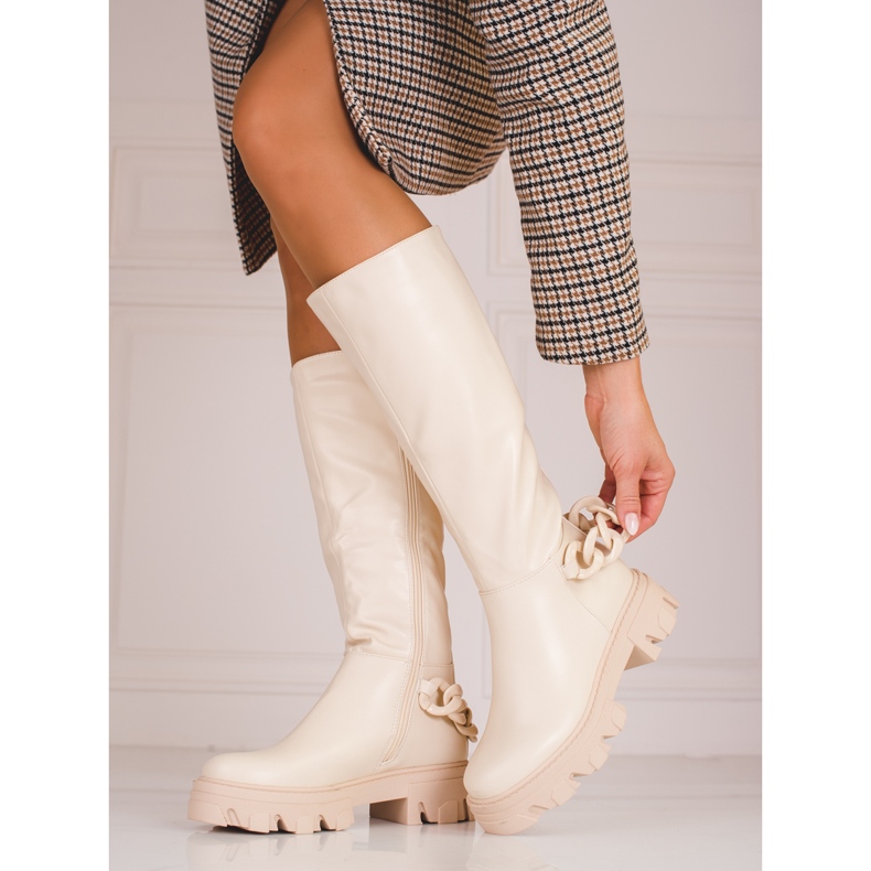 Bottes beiges pour dames sur semelle épaisse Shelovet 1