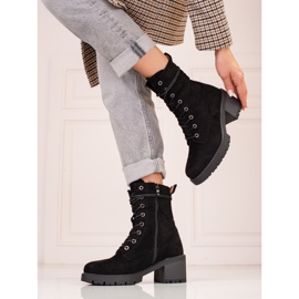 Bottines Shelovet femme en daim noir à lacets 1
