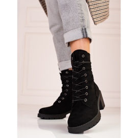 Bottines Shelovet femme en daim noir à lacets le noir 2