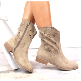 Santiags femme daim ajourées beige Jezzi JEZ368B 4