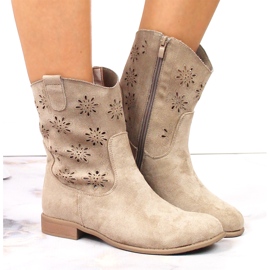 Santiags femme daim ajourées beige Jezzi JEZ368B 6