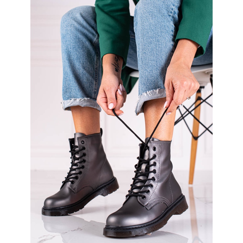 Bottines à lacets femme Shelovet grises à effet métallisé 1