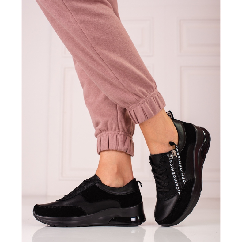 Baskets femme en cuir avec fermeture éclair Shelovet le noir 2