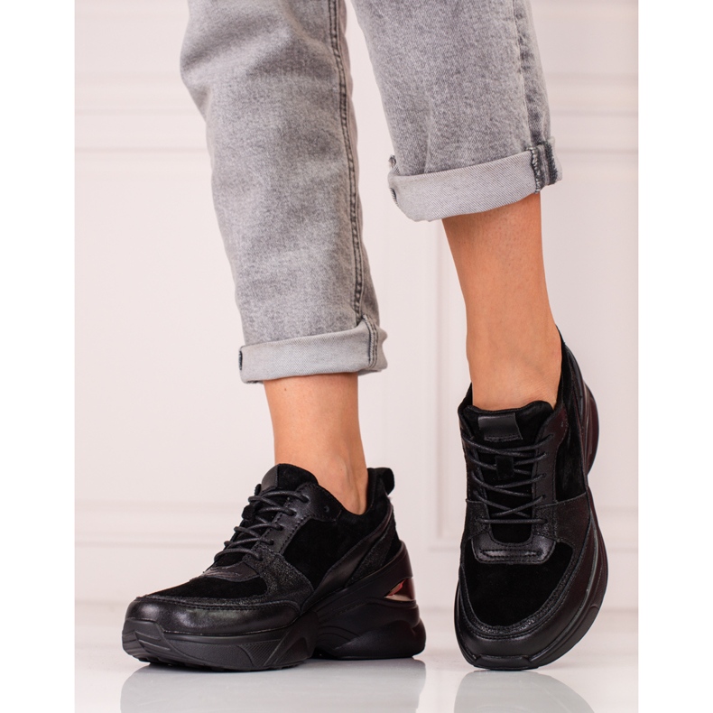 Baskets femme en cuir noir Shelovet le noir 2 Baskets femme en cuir noir Shelovet le noir 2