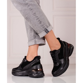 Baskets femme en cuir noir Shelovet 1